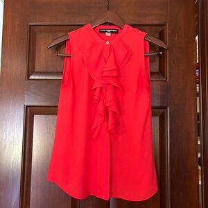 Karl Lagerfeld Paris Red Ruffle Sleeveless Blouse XS Career Top